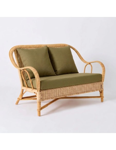 NANTUCKET natural rattan sofa, ‘Grandfather’ collection, in terra cotta fabric