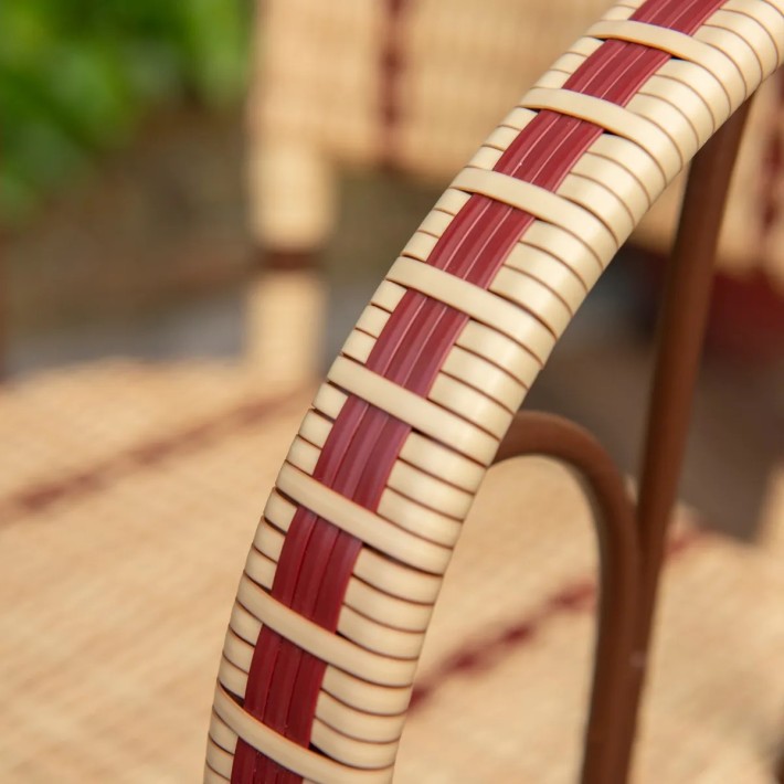 Close-up of the red resin-coated woven detailing on a BELLE EPOQUE dining chair