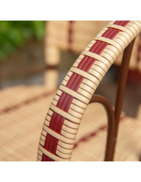 Close-up of the red resin-coated woven detailing on a BELLE EPOQUE dining chair