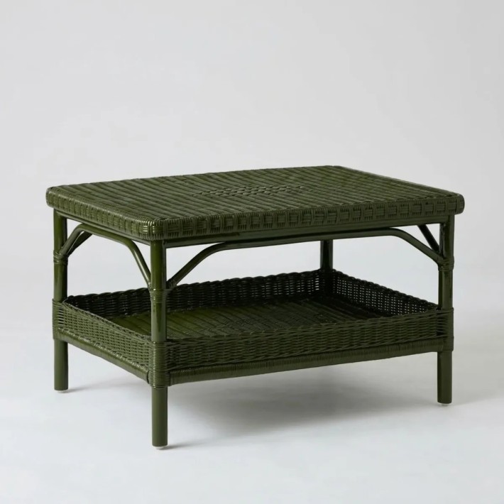 Rectangular coffee table in bronze-green lacquered rattan