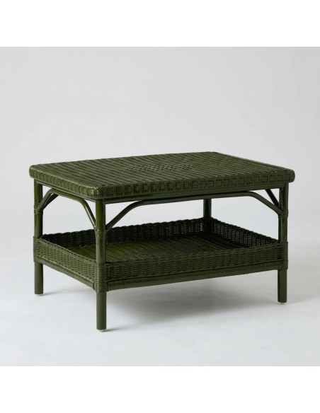 Rectangular coffee table in bronze-green lacquered rattan
