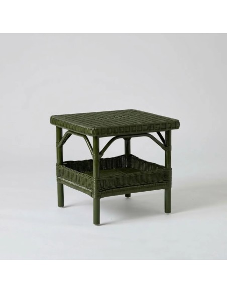 Table basse carrée en rotin laqué vert bronze collection PRIMAVERA