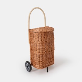 Panier à commissions à roulettes en osier naturel brun