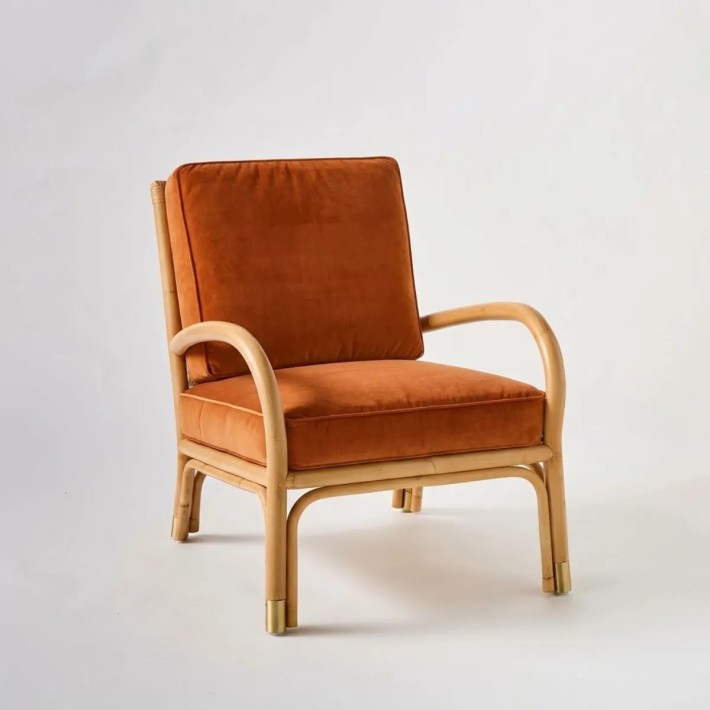 Fauteuil en rotin RIVIERA avec tissu velours ocre