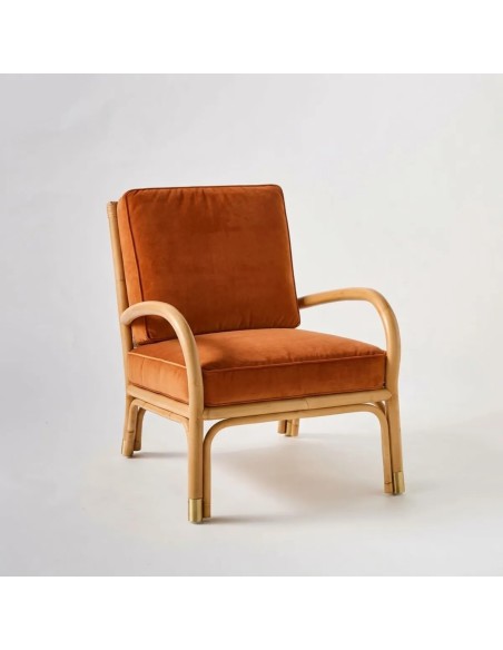 RIVIERA rattan armchair with ochre velvet upholstery