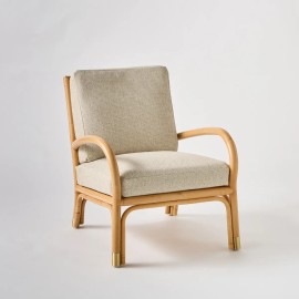 Riviera rattan armchair with grey chenille base fabric