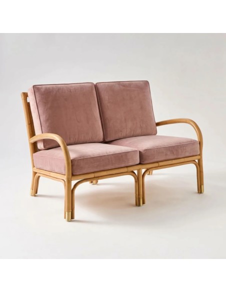 RIVIERA 2-seater rattan sofa in pink velvet