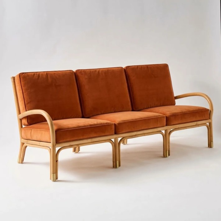 3-seater rattan sofa from the RIVIERA collection, in ochre velvet