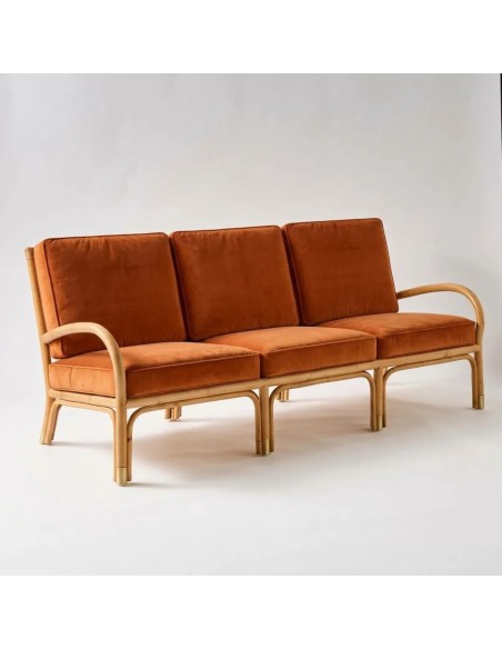 3-seater rattan sofa from the RIVIERA collection, in ochre velvet