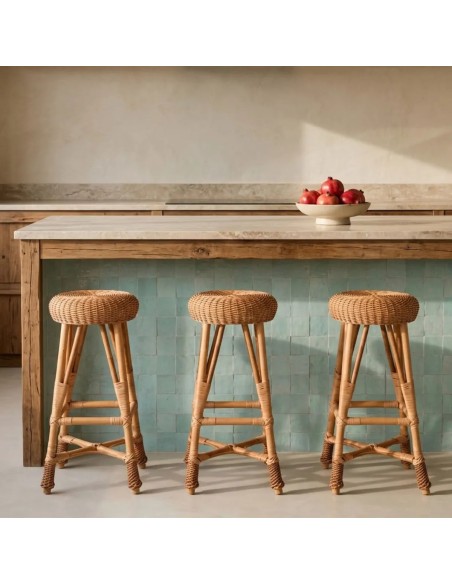 Ambiance tabouret de bar en osier brun