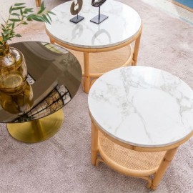 Petite table basse en rotin plateau stratifié blanc collection Riviera 2