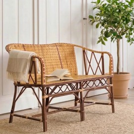 Bagatelle woven rattan bench with red edging 2