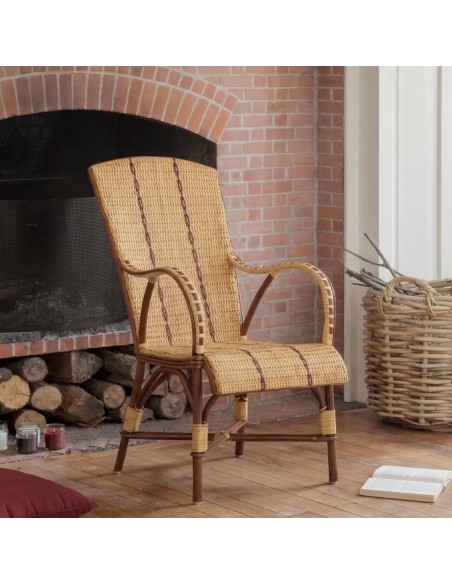 Ambiance fauteuil BAGATELLE haut  dossier en rotin tressé