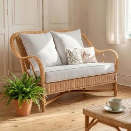 Canapé en rotin naturel NANTUCKET collection grand-père tissu gris perle 2