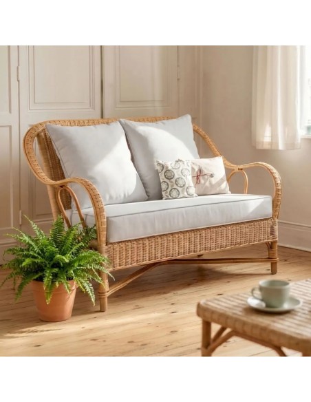 Ambiance canapé 2 places en rotin collection NANTUCKET tissu de base gris perle
