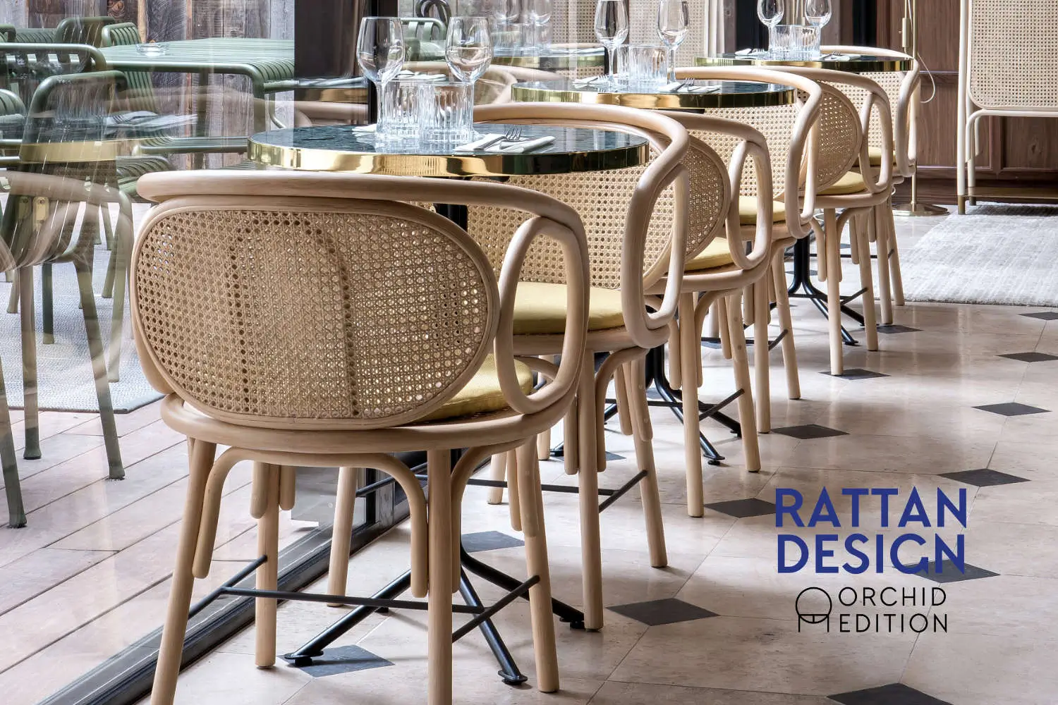 Orchid Edition : Contour rattan armchair in a restaurant